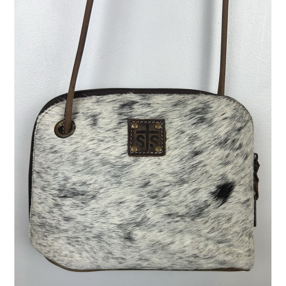 STS Ranchwear Crossbody Purse Leather Cowhide Bovine Fur Western Festival EUC